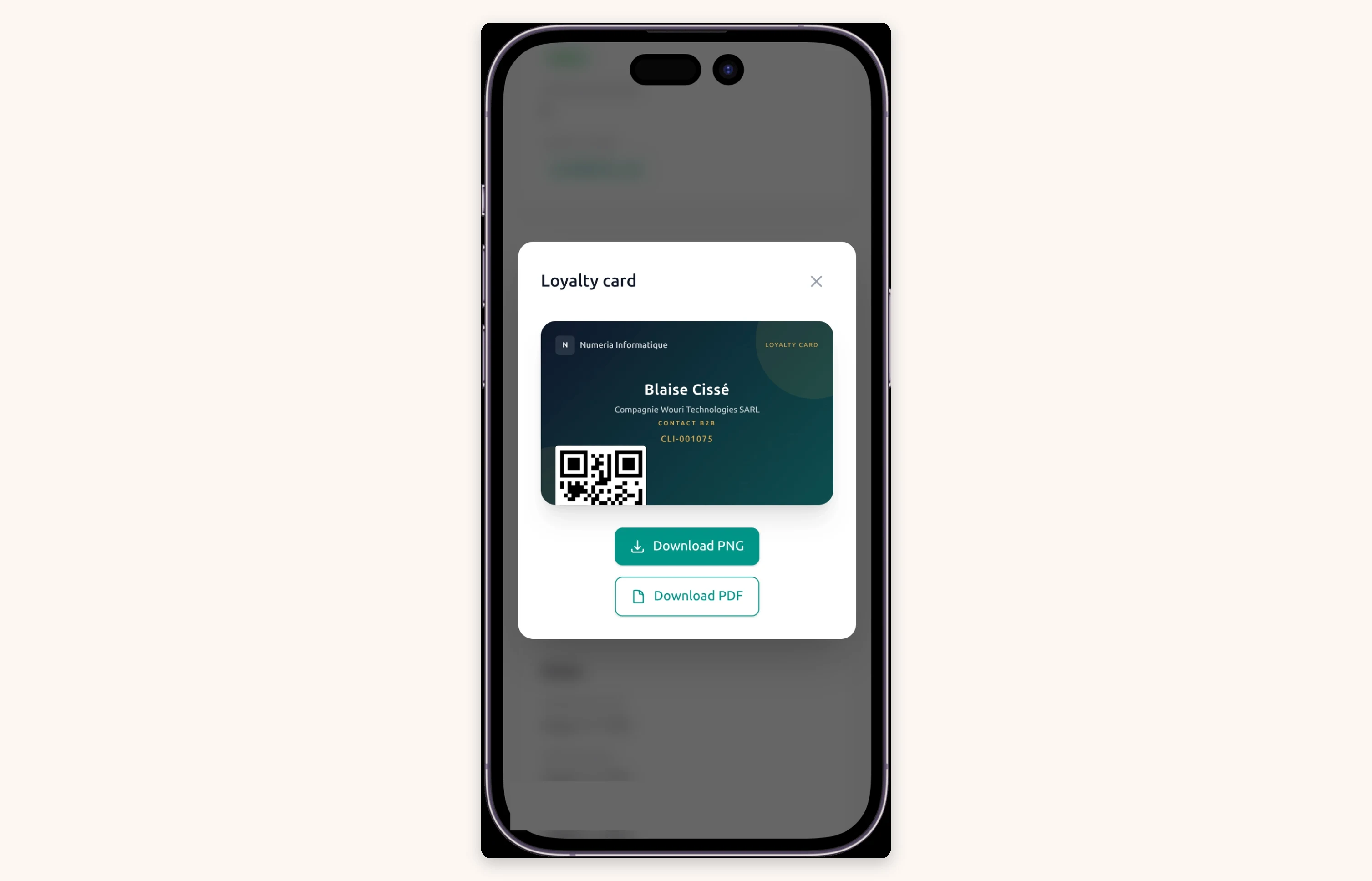 A customer loyalty card with points (phone format)