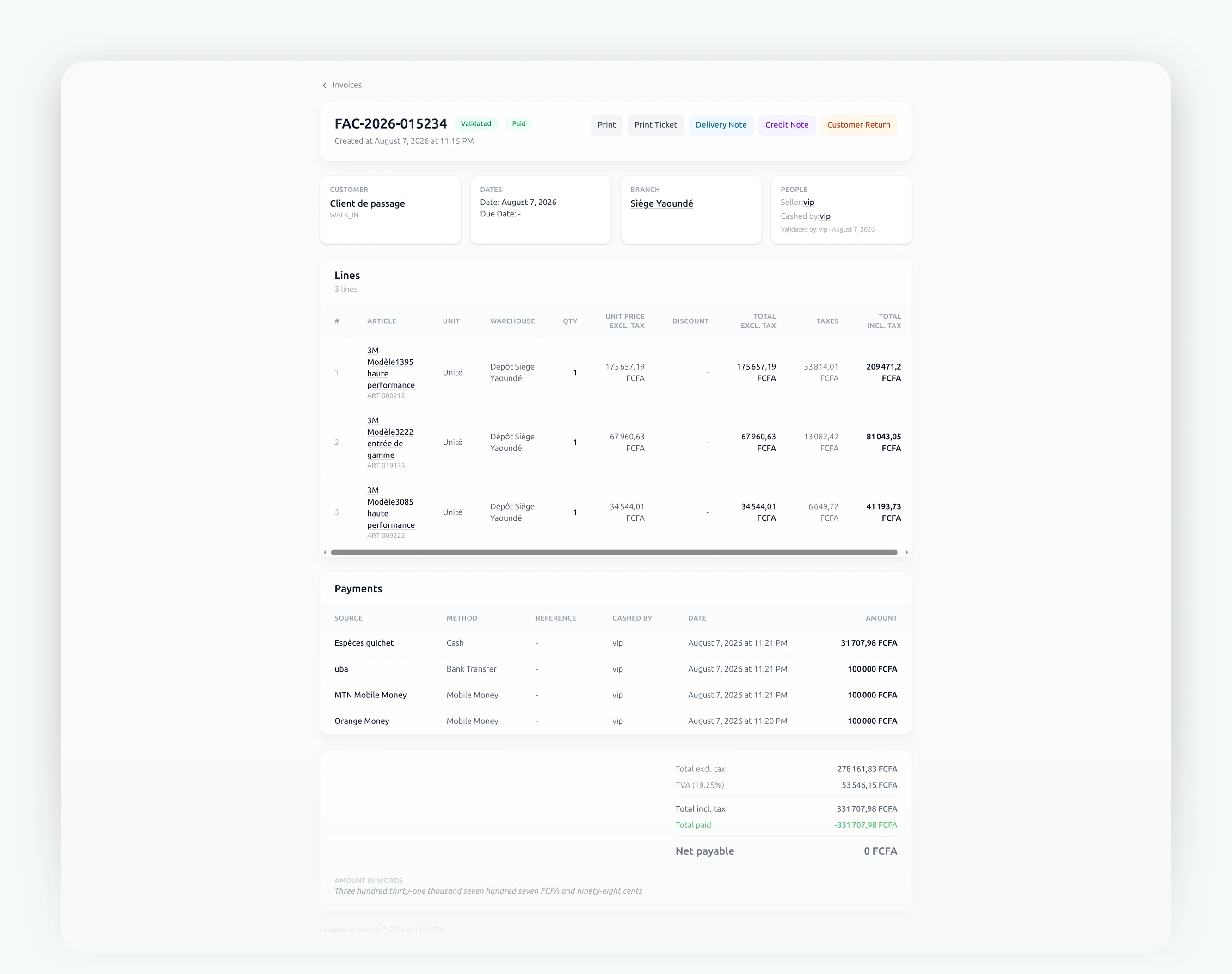 A clean generated invoice with the shop logo