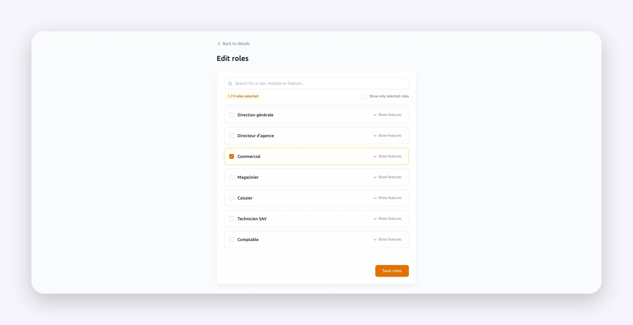 Employee page with their roles ticked
